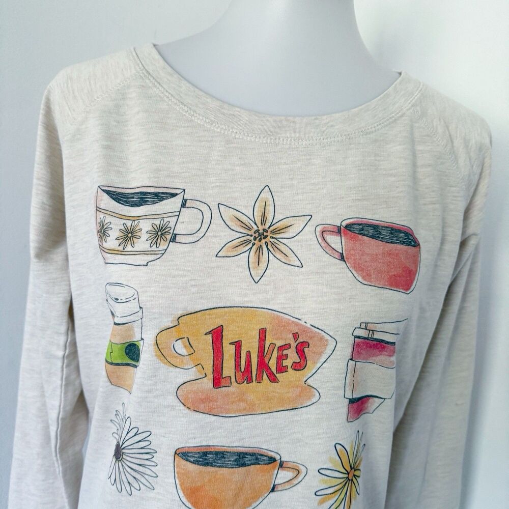 Gilmore Girls Luke's Floral Coffee Mug Cup Tee Shirt Top M Medium Cotton Blend - Picture 4 of 14